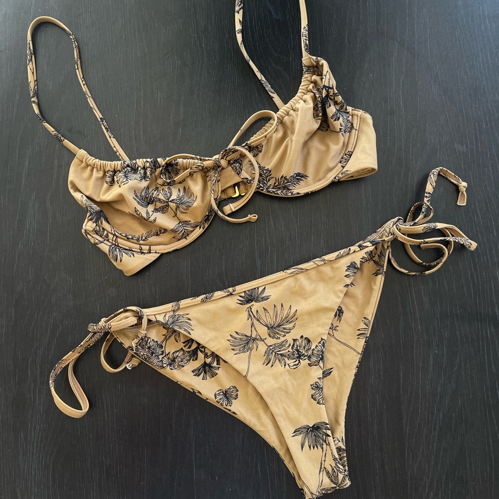 Amuse Society Tan Floral String Bikini